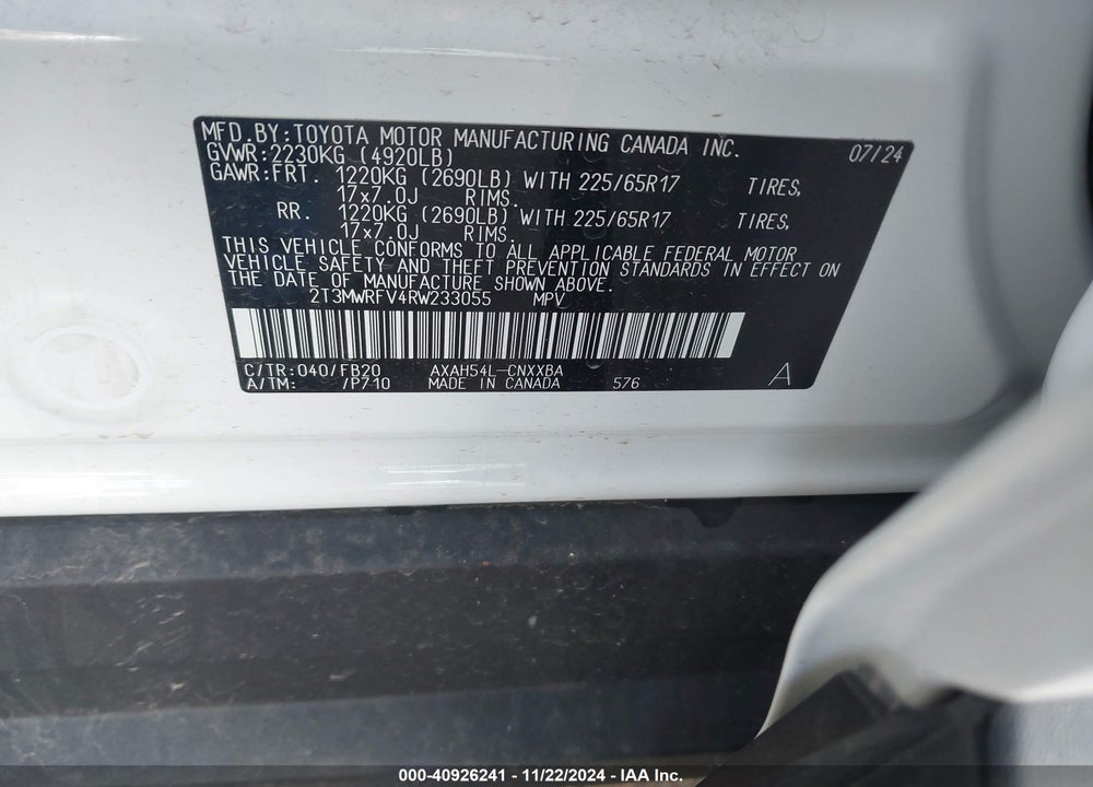2024 TOYOTA RAV4 HYBRID LE VIN: 2T3MWRFV4RW233055