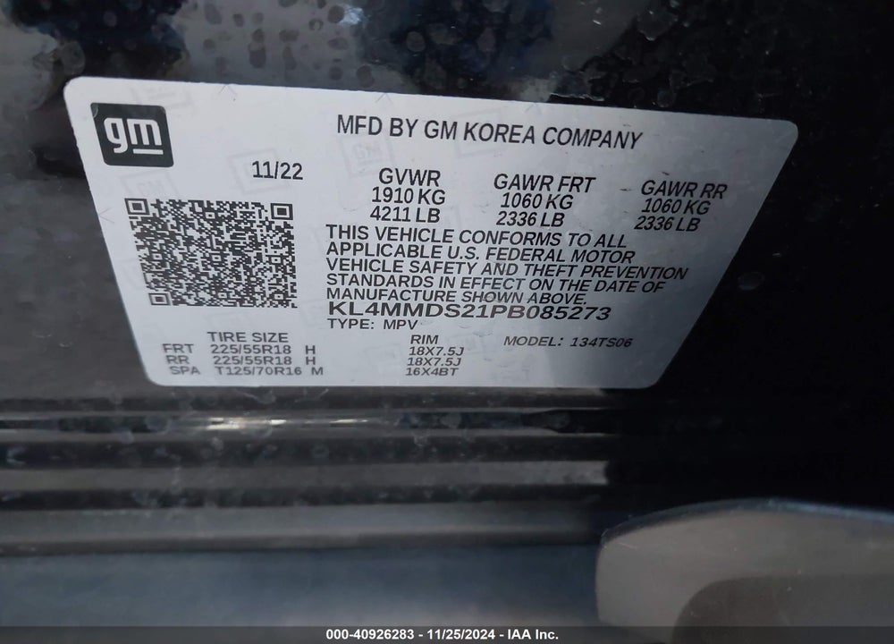 2023 BUICK ENCORE GX SELECT FWD VIN: KL4MMDS21PB085273