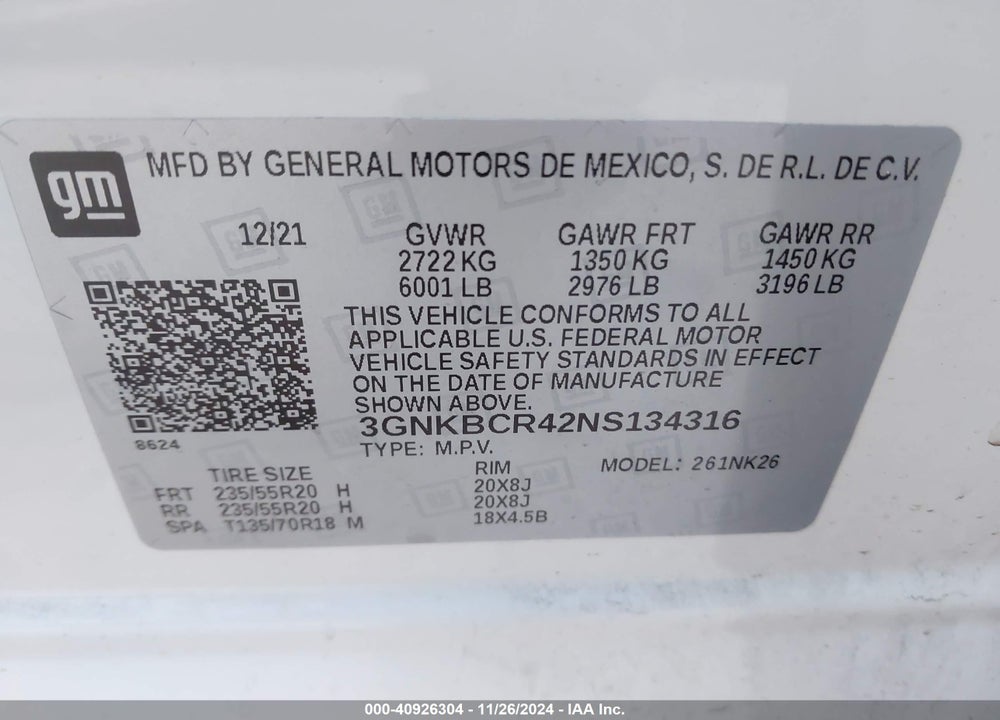 2022 CHEVROLET BLAZER FWD 2LT VIN: 3GNKBCR42NS134316