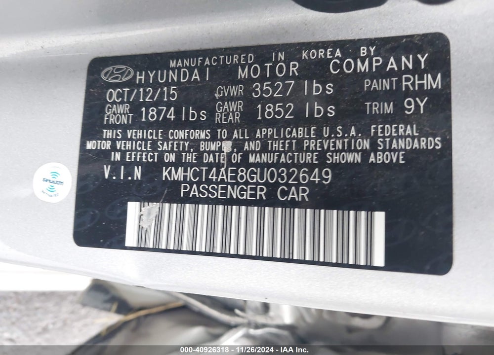 2016 HYUNDAI ACCENT SE VIN: KMHCT4AE8GU032649