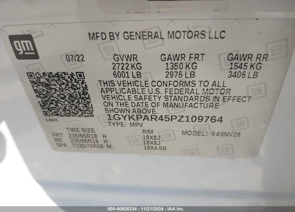 2023 CADILLAC XT6 LUXURY VIN: 1GYKPAR45PZ109764