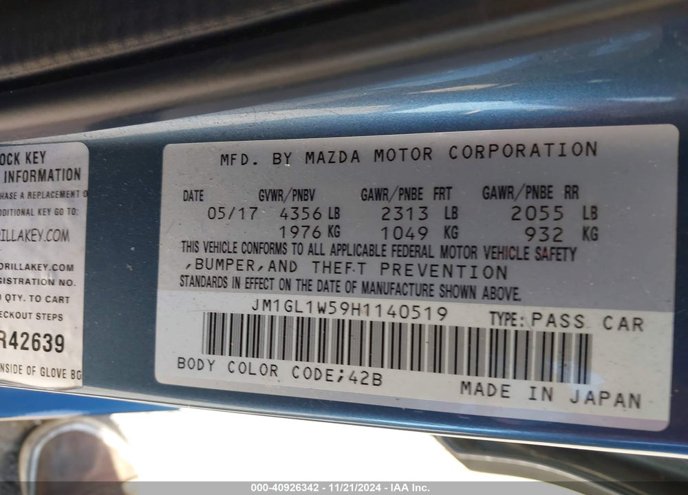 2017 MAZDA 6 GRAND TOURING VIN: JM1GL1W59H1140519