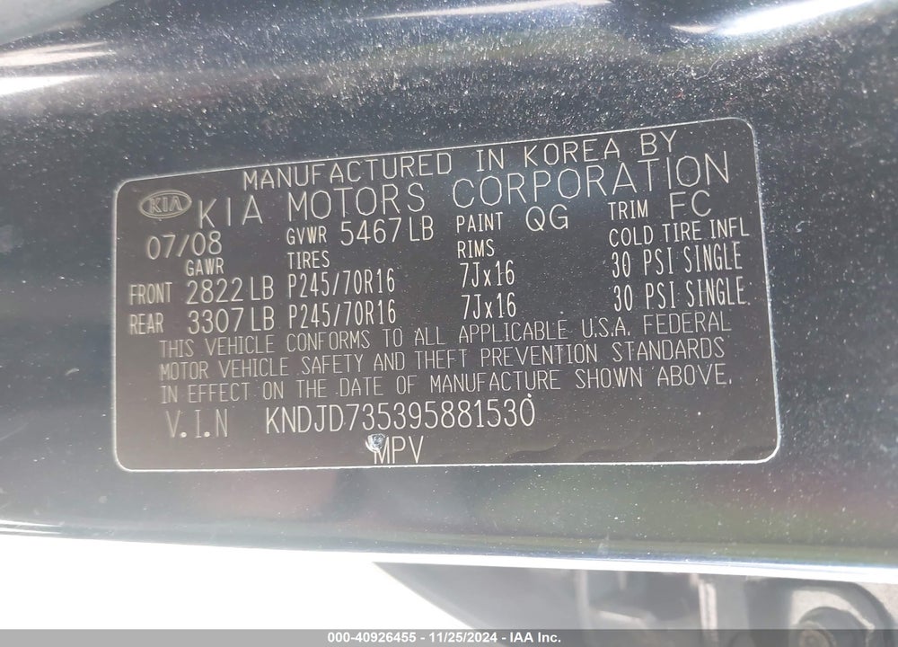 2009 KIA SORENTO LX VIN: KNDJD735395881530