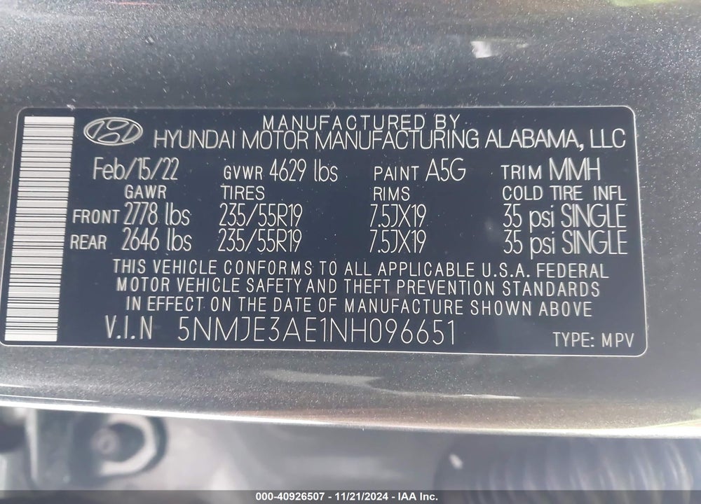 2022 HYUNDAI TUCSON LIMITED VIN: 5NMJE3AE1NH096651