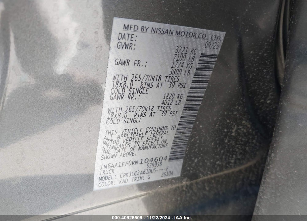 2024 NISSAN TITAN SV 4X2 VIN: 1N6AA1EF0RN104604