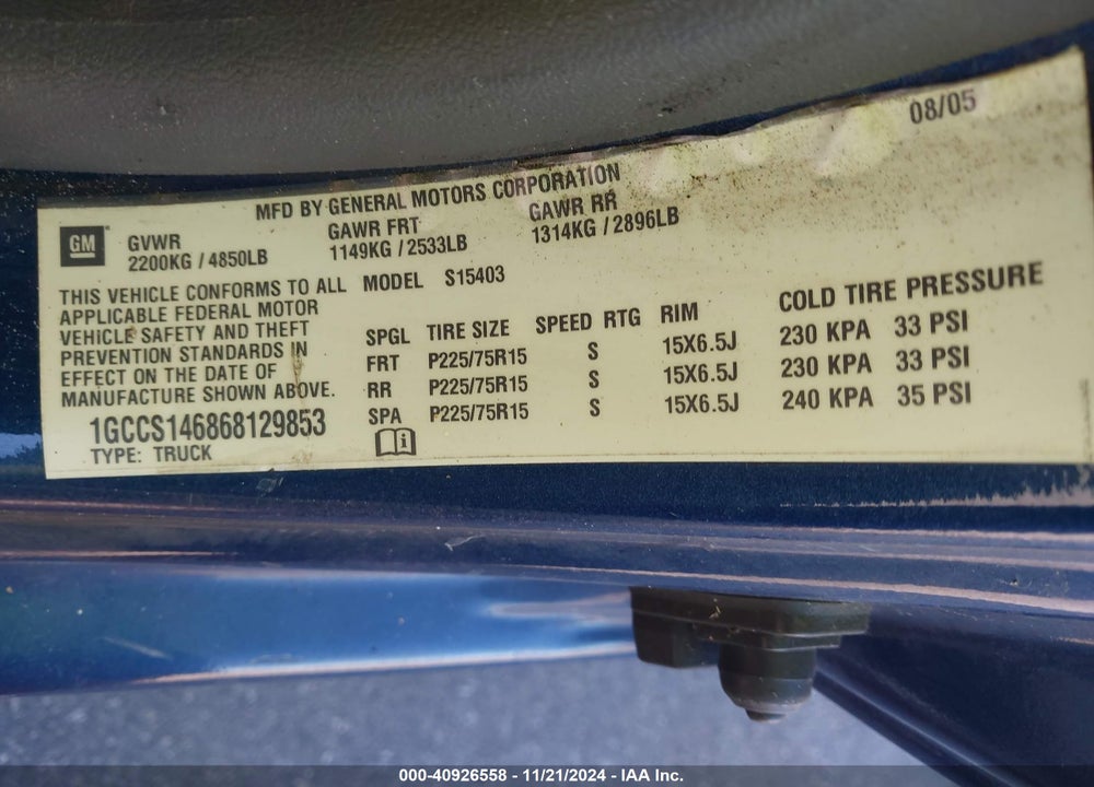 2006 CHEVROLET COLORADO LT VIN: 1GCCS146868129853