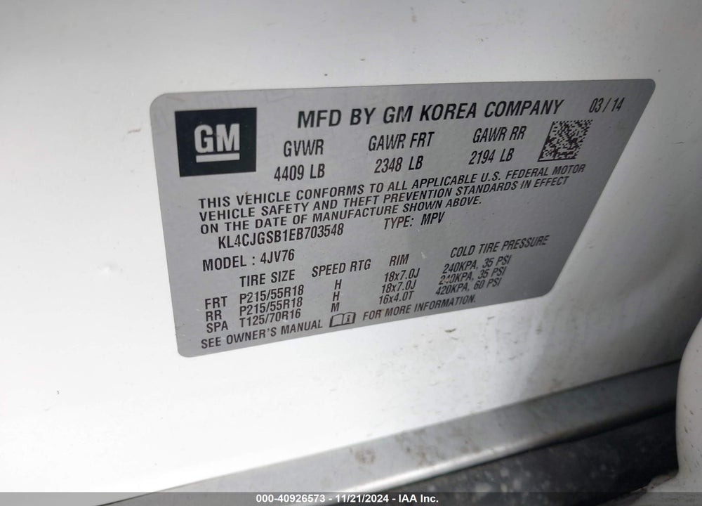 2014 BUICK ENCORE LEATHER VIN: KL4CJGSB1EB703548