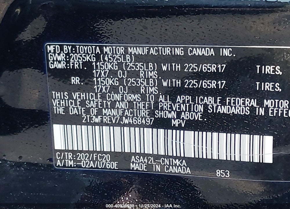 2018 TOYOTA RAV4 ADVENTURE/XLE VIN: 2T3WFREV7JW468497