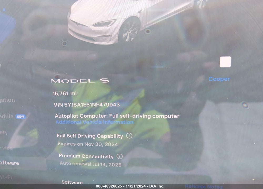 2022 TESLA MODEL S DUAL MOTOR ALL-WHEEL DRIVE VIN: 5YJSA1E51NF479943