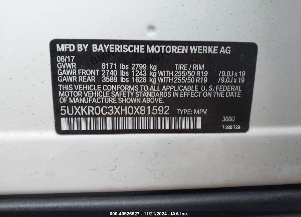 2017 BMW X5 XDRIVE35I VIN: 5UXKR0C3XH0X81592