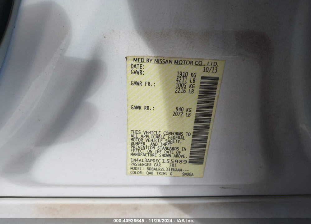2014 NISSAN ALTIMA VIN: 1N4AL3AP0EC155989
