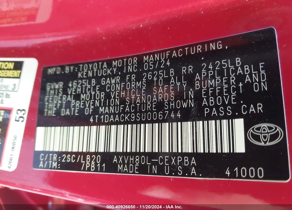 2025 TOYOTA CAMRY XSE VIN: 4T1DAACK9SU006744