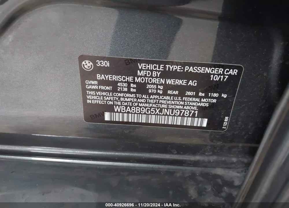2018 BMW 330I VIN: WBA8B9G5XJNU97871