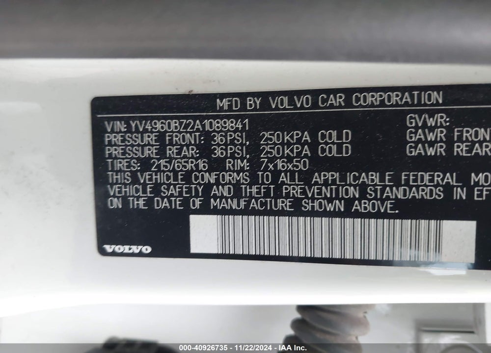 2010 VOLVO XC70 3.2 VIN: YV4960BZ2A1089841