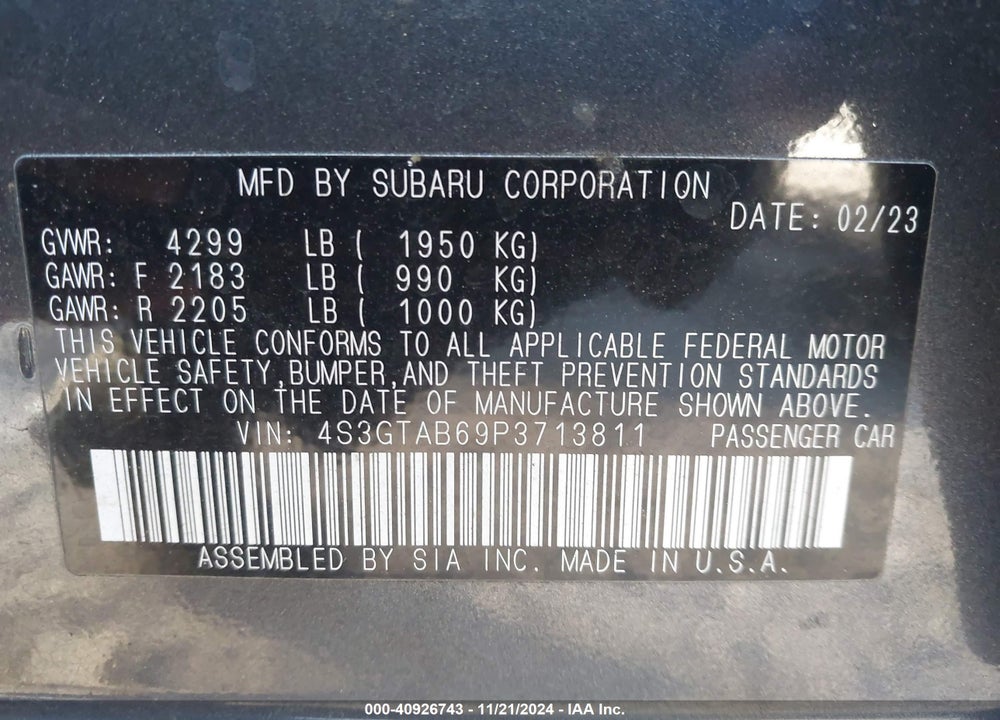 2023 SUBARU IMPREZA BASE 5-DOOR VIN: 4S3GTAB69P3713811