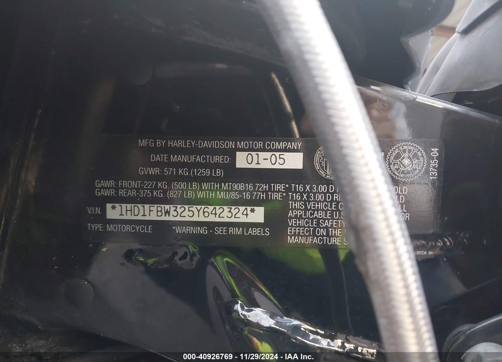 2005 HARLEY-DAVIDSON FLHRI VIN: 1HD1FBW325Y642324