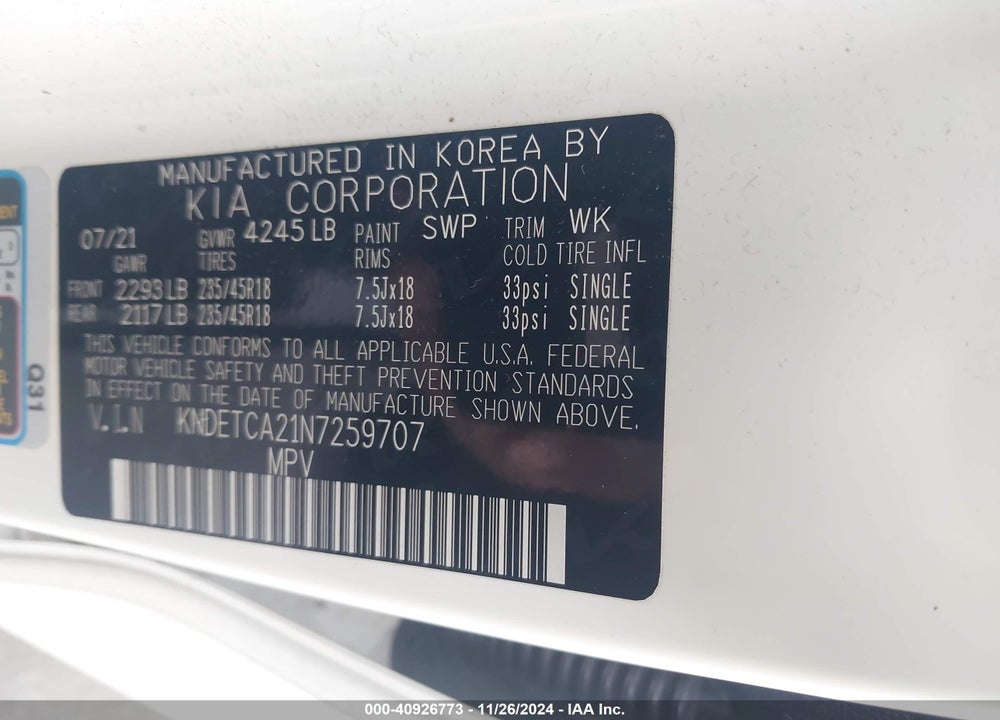 2022 KIA SELTOS SX TURBO VIN: KNDETCA21N7259707