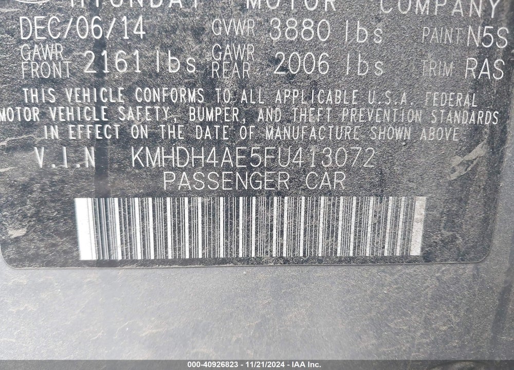 2015 HYUNDAI ELANTRA SE VIN: KMHDH4AE5FU413072