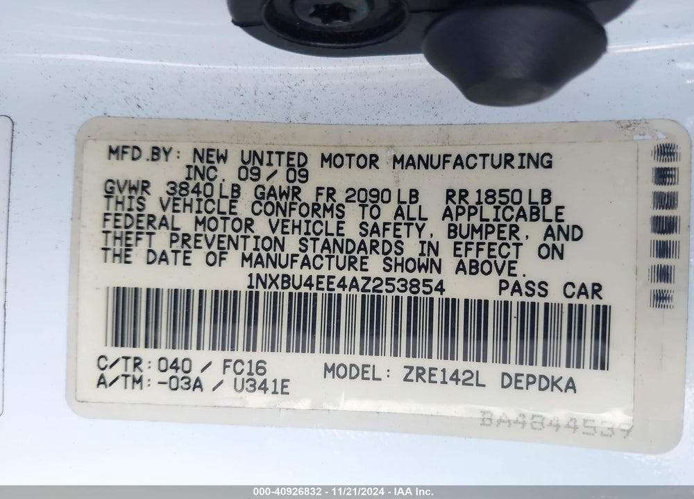 2010 TOYOTA COROLLA LE VIN: 1NXBU4EE4AZ253854