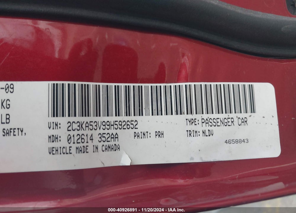 2009 CHRYSLER 300 TOURING/SIGNATURE SERIES/EXECUTIVE SERIES VIN: 2C3KA53V99H592652