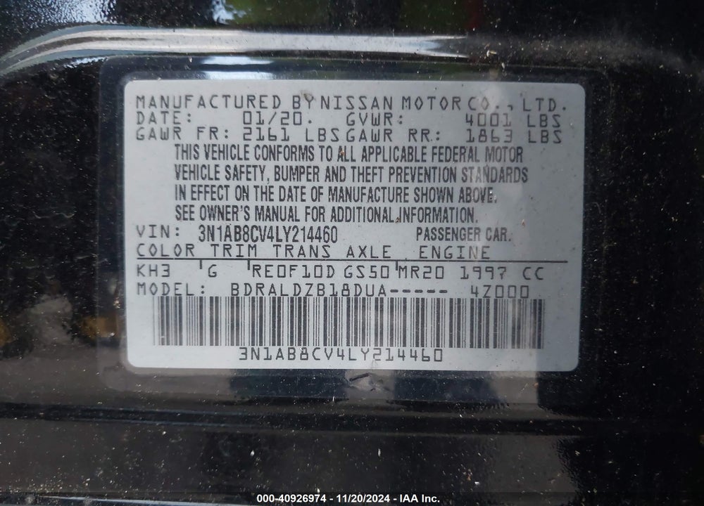 2020 NISSAN SENTRA SV XTRONIC CVT VIN: 3N1AB8CV4LY214460