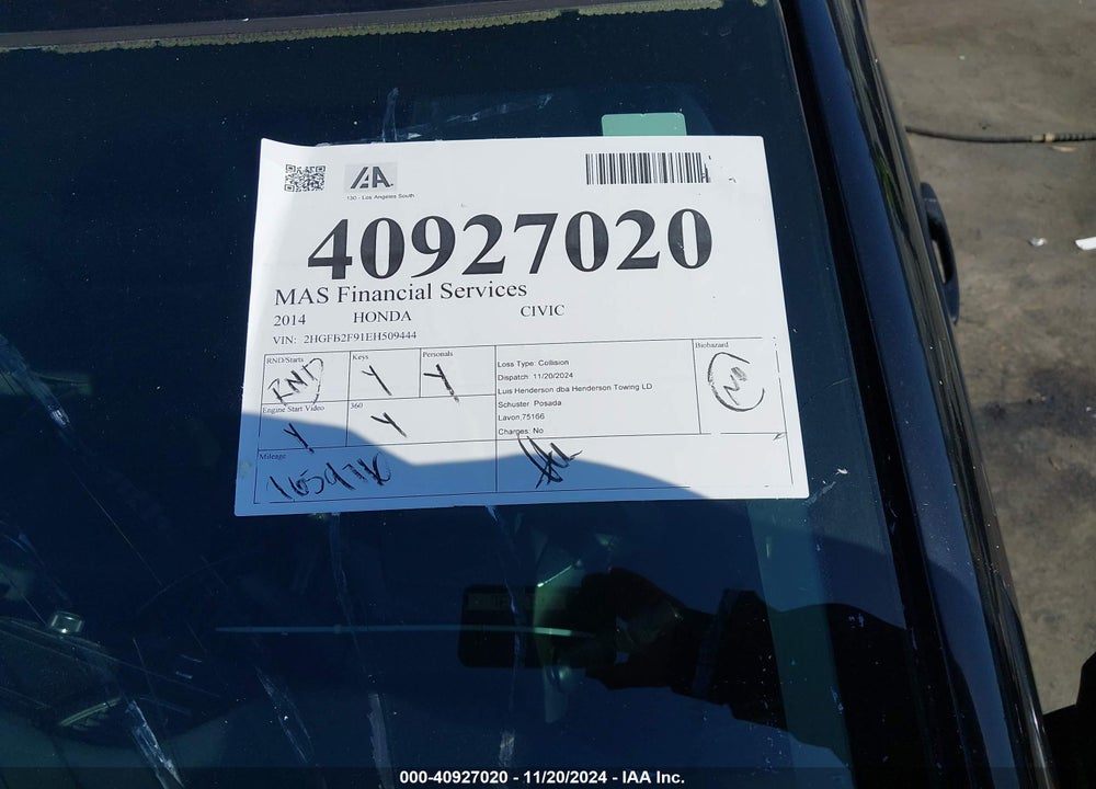 2014 HONDA CIVIC VIN: 2HGFB2F91EH509444