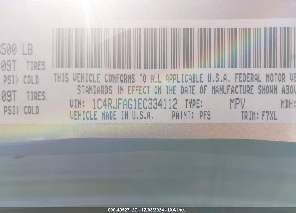 2014 JEEP GRAND CHEROKEE LAREDO VIN: 1C4RJFAG1EC334112