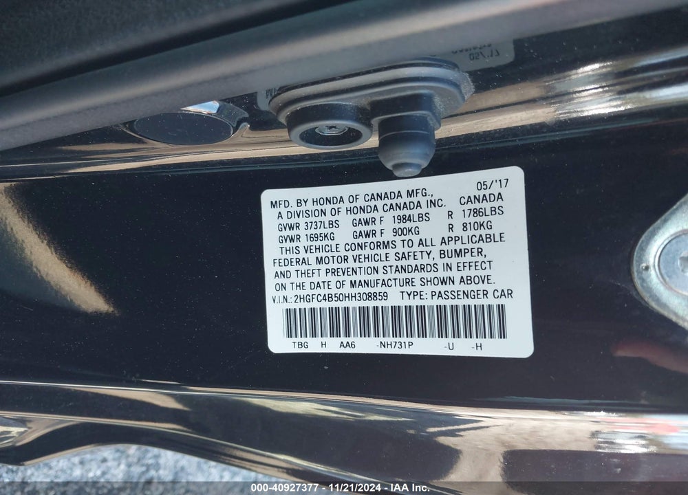 2017 HONDA CIVIC VIN: 2HGFC4B50HH308859