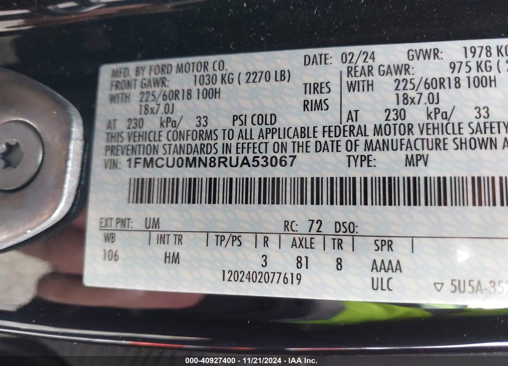 2024 FORD ESCAPE ST LINE VIN: 1FMCU0MN8RUA53067
