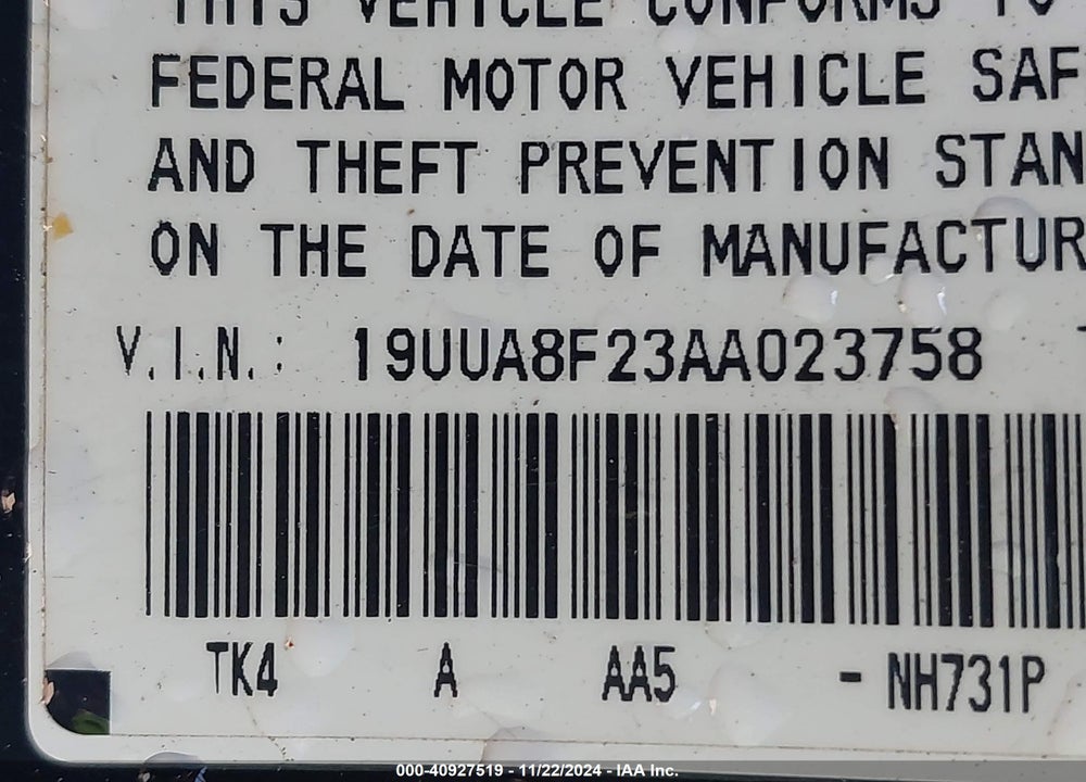 2010 ACURA TL 3.5 VIN: 19UUA8F23AA023758