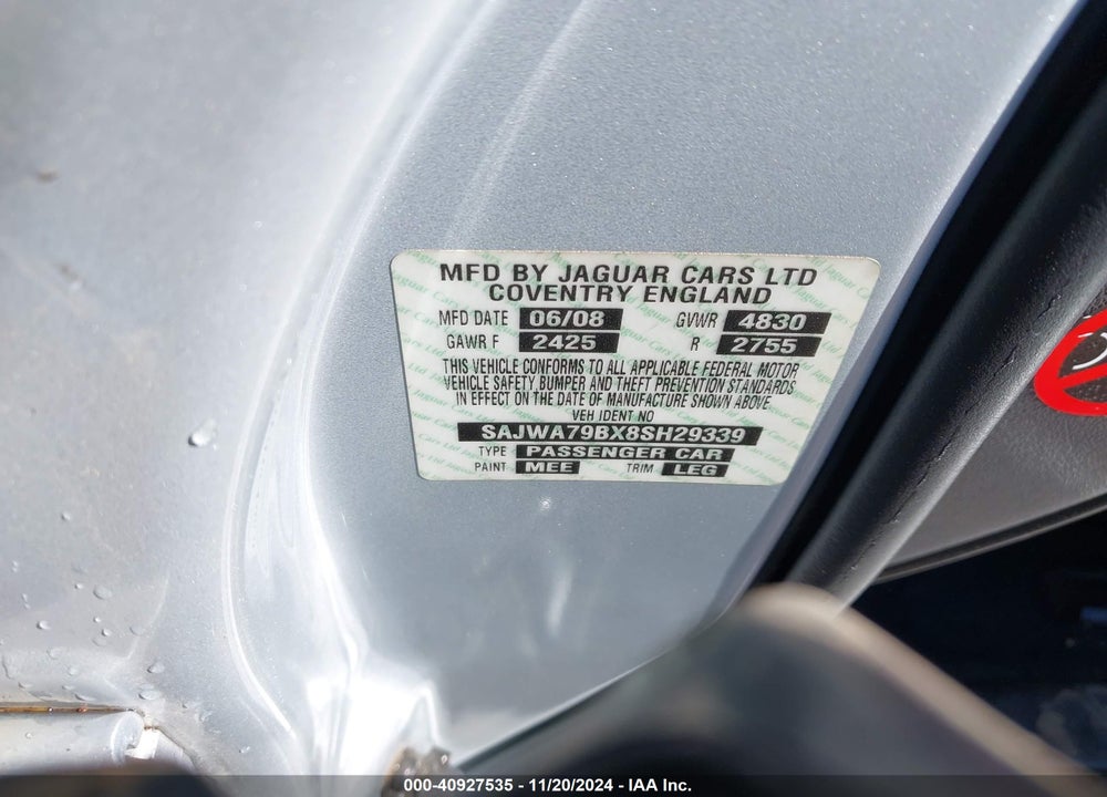 2008 JAGUAR XJ VIN: SAJWA79BX8SH29339