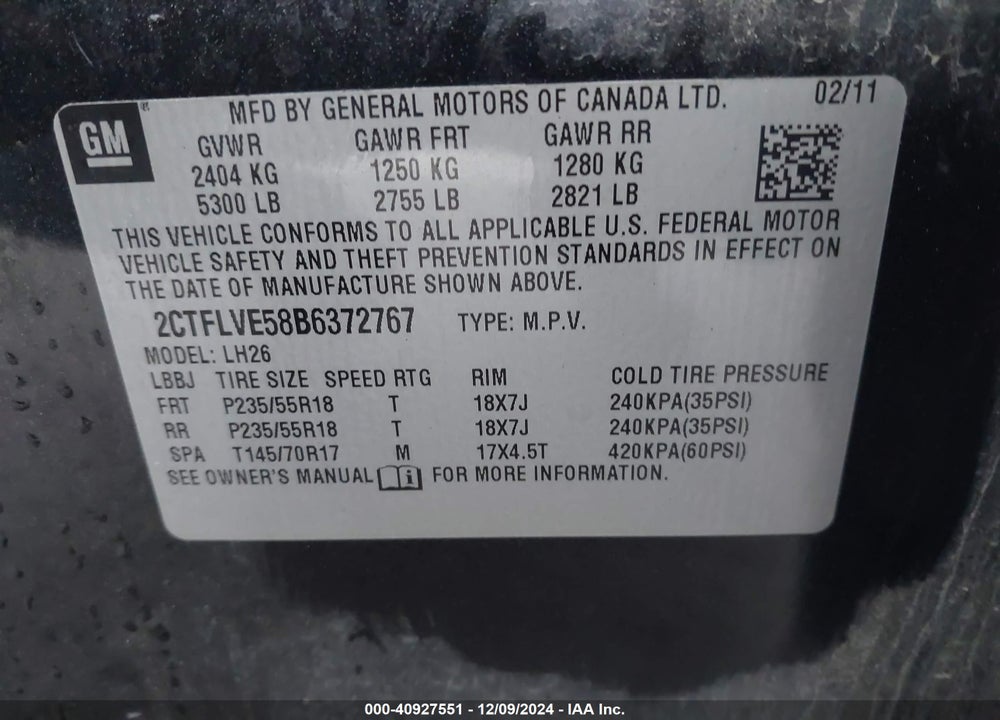 2011 GMC TERRAIN SLT-1 VIN: 2CTFLVE58B6372767