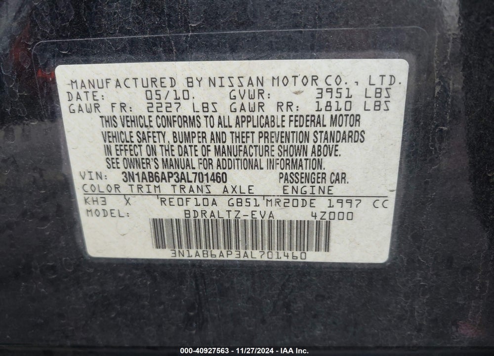 2010 NISSAN SENTRA 2.0S VIN: 3N1AB6AP3AL701460