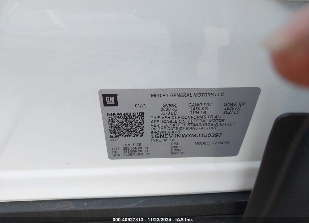 2021 CHEVROLET TRAVERSE AWD RS VIN: 1GNEVJKW3MJ150397
