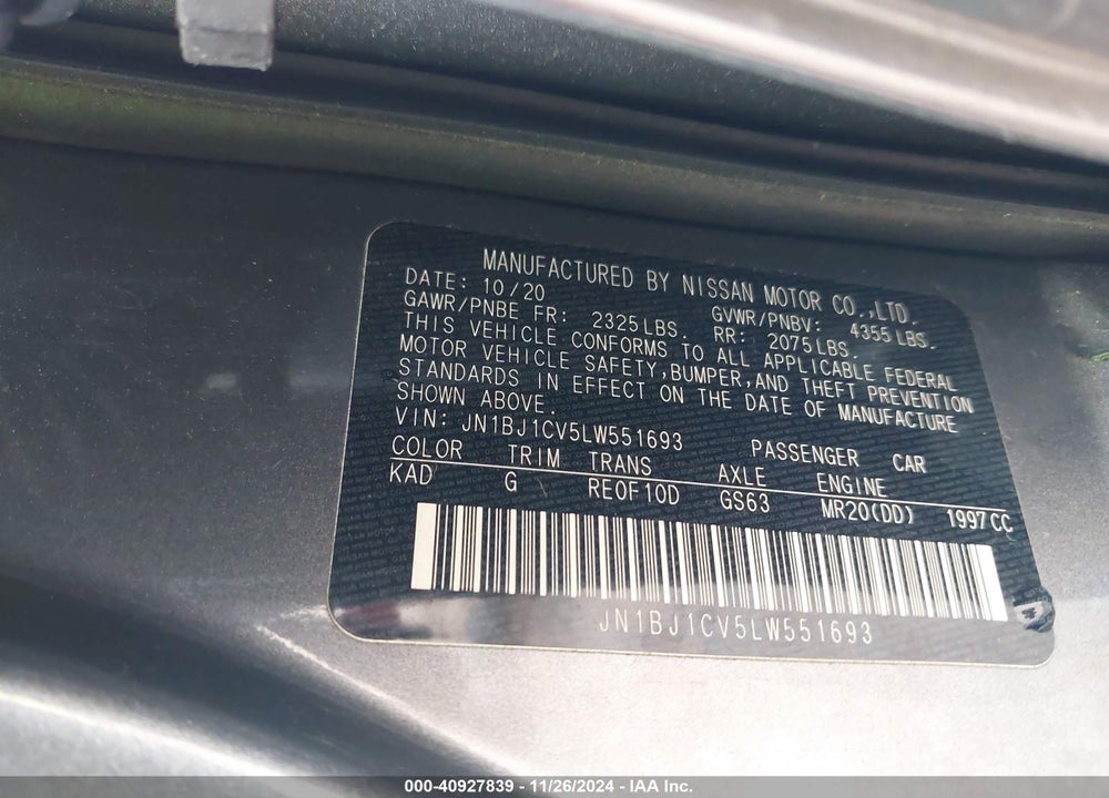2020 NISSAN ROGUE SPORT SV FWD XTRONIC CVT VIN: JN1BJ1CV5LW551693