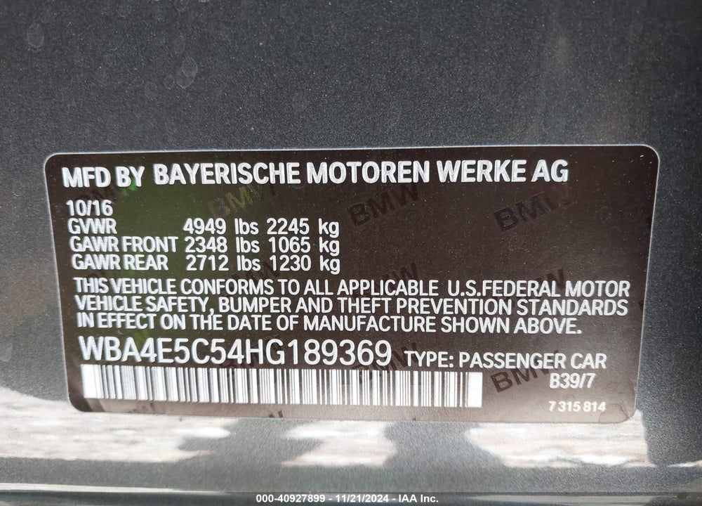 2017 BMW 440I GRAN COUPE XDRIVE VIN: WBA4E5C54HG189369