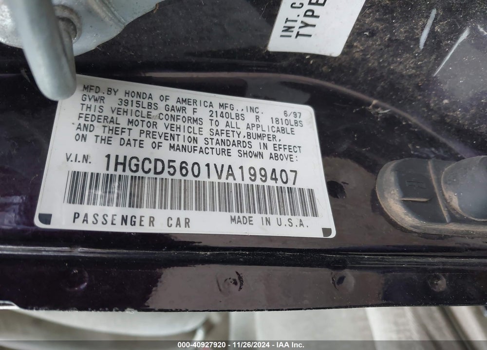 1997 HONDA ACCORD SE VIN: 1HGCD5601VA199407