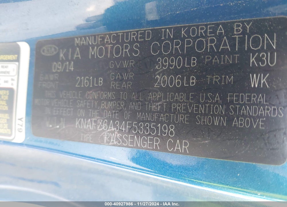 2015 KIA FORTE KOUP SX VIN: KNAFZ6A34F5335198