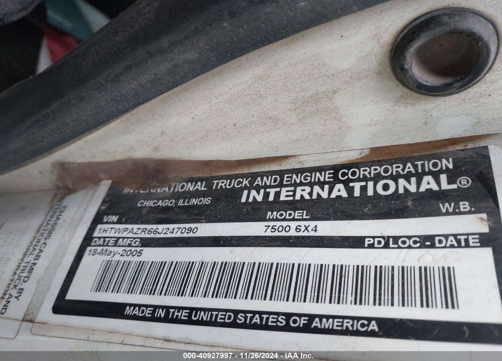 2006 INTERNATIONAL 7500 7500 VIN: 1HTWPAZR66J247090