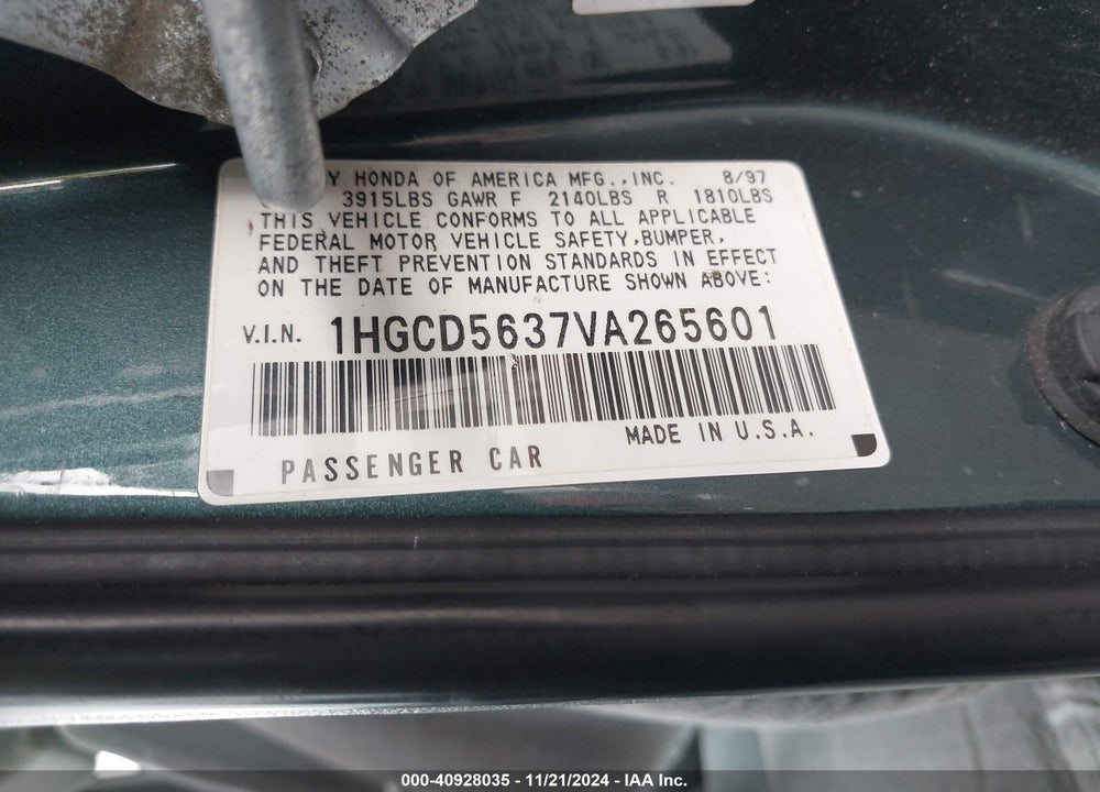 1997 HONDA ACCORD LX VIN: 1HGCD5637VA265601