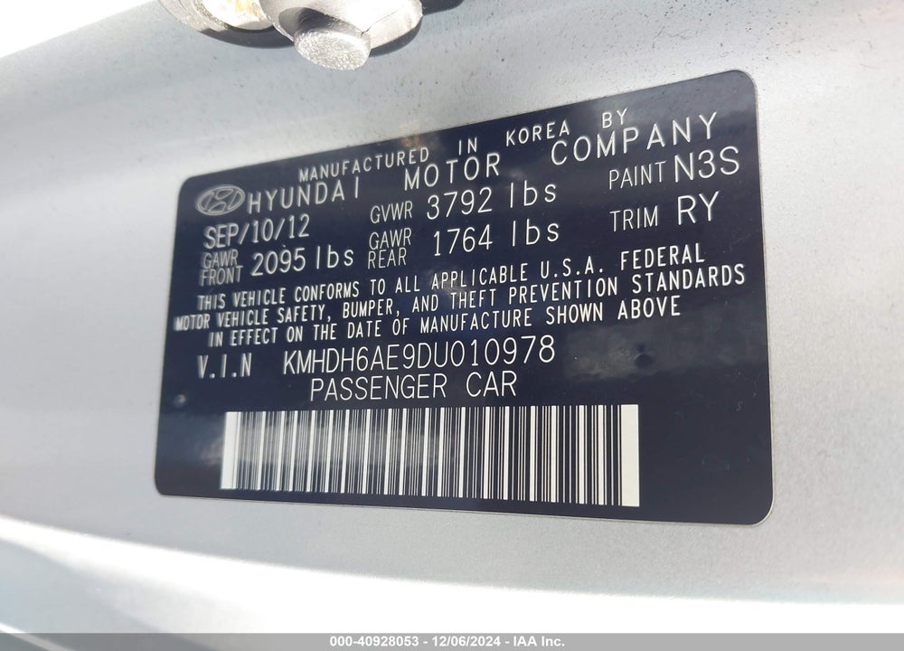 2013 HYUNDAI ELANTRA GS VIN: KMHDH6AE9DU010978