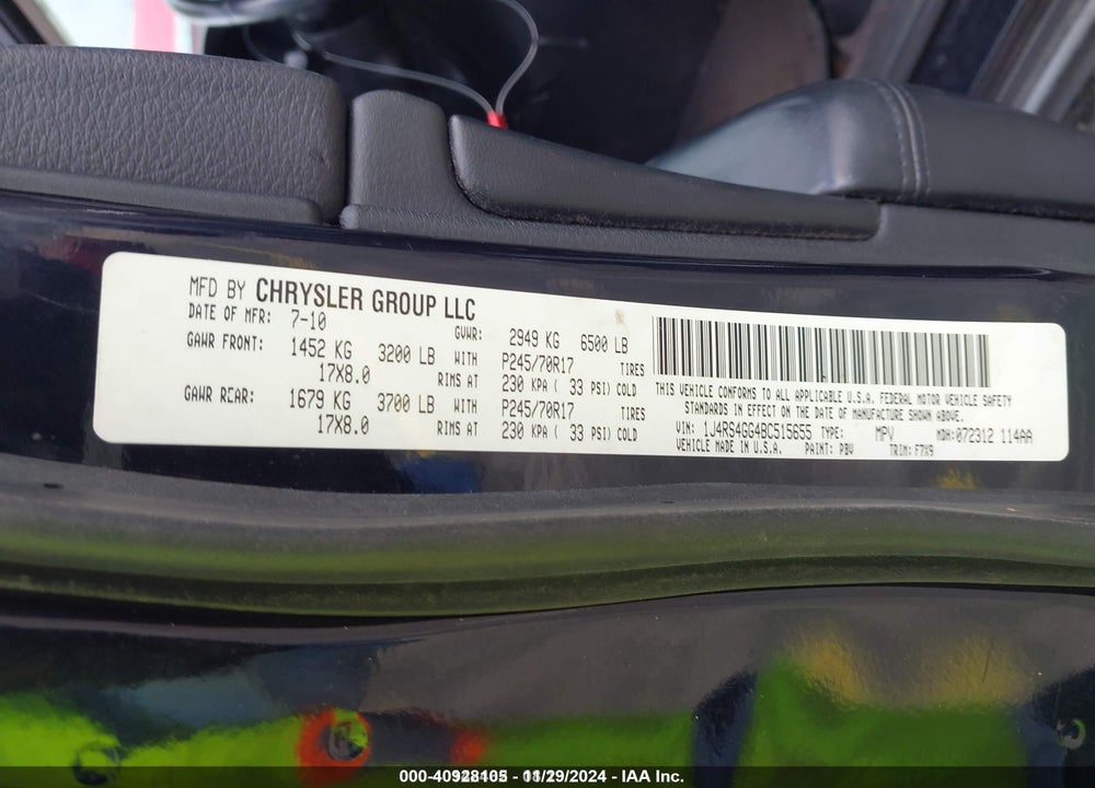 2011 JEEP GRAND CHEROKEE LAREDO VIN: 1J4RS4GG4BC515655