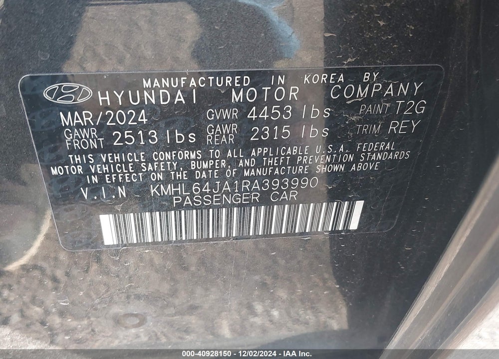2024 HYUNDAI SONATA SEL VIN: KMHL64JA1RA393990