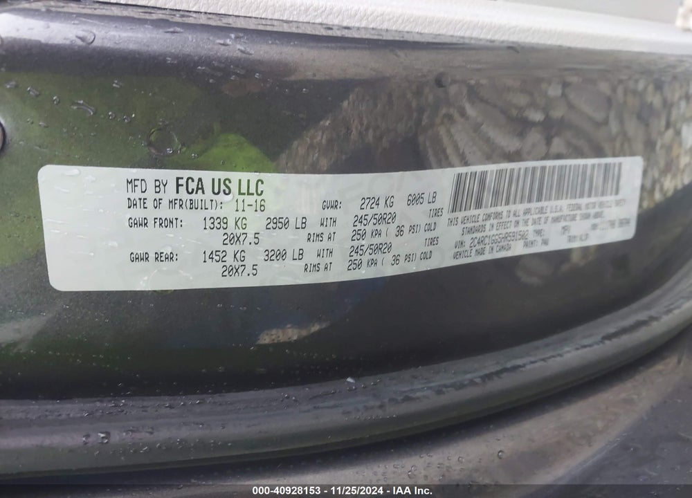 2017 CHRYSLER PACIFICA LIMITED VIN: 2C4RC1GG5HR591502