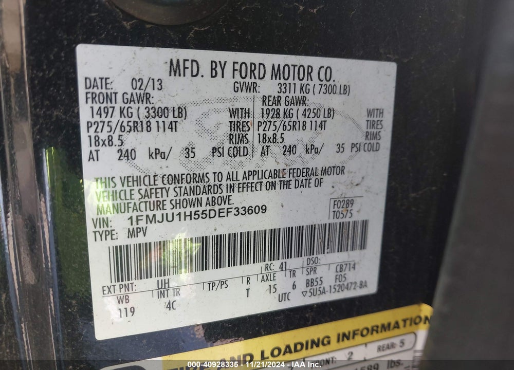 2013 FORD EXPEDITION XLT VIN: 1FMJU1H55DEF33609