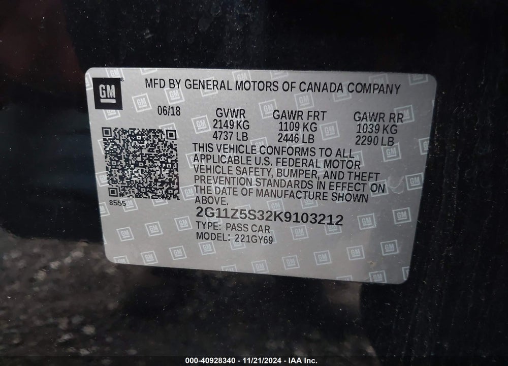 2019 CHEVROLET IMPALA VIN: 2G11Z5S32K9103212