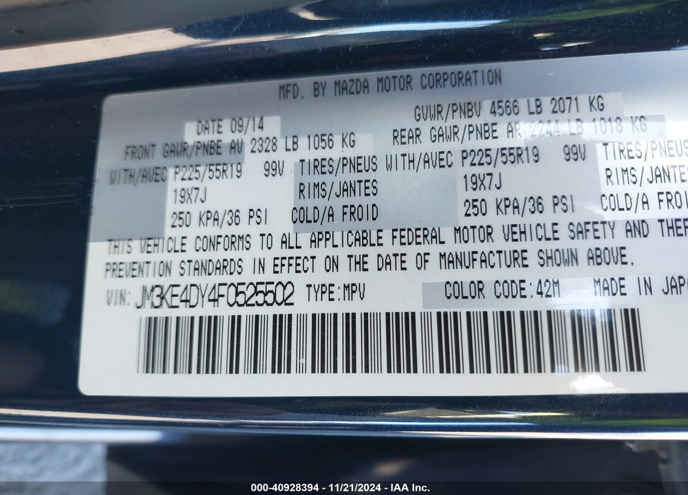 2015 MAZDA CX-5 GRAND TOURING VIN: JM3KE4DY4F0525502