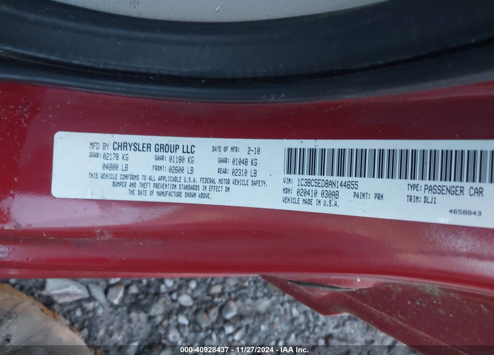 2010 CHRYSLER SEBRING TOURING VIN: 1C3BC5ED8AN144655