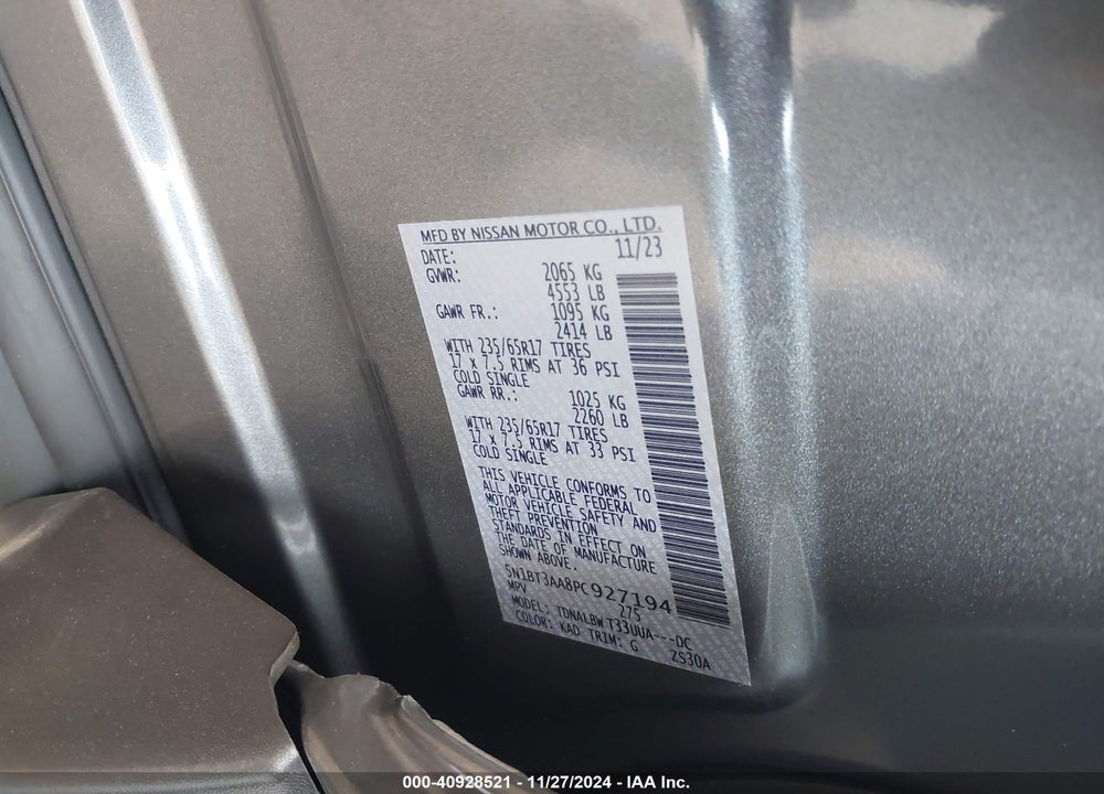 2023 NISSAN ROGUE S FWD VIN: 5N1BT3AA8PC927194