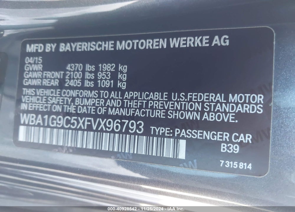 2015 BMW 228I VIN: WBA1G9C5XFVX96793
